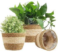 KAHEIGN 3Pcs Panier De Jardinière en Jonc De Mer, 3 Taille Pot De Plante Tissé Couverture De Pots De Fleurs Panier De Rangement Conteneurs De Plantes pour La Décoration Intérieure (Beige)