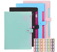 KAHEIGN 4 Pièces A4 Expansion Dossiers De Fichiers, 12 Poches Dossier De Fichiers avec Fermeture à Pression Format Lettre Organisateur De Papier pour Document D'accordéon (avec des étiquettes 64pcs)