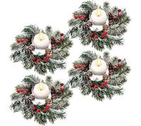 KAHEIGN 4 Pièces Anneaux de Bougie de Noël, 20CM Couronne de Pommes de Pin Baies Rouges Artificielles Bougeoir en Aiguilles de Pin Enneigées pour Piliers Rustique Mariage Noël Fête Table Décoration