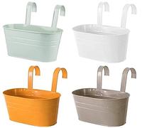 KAHEIGN 4 Pièces Métal Pots de Fleurs Suspendus, 27,5CM Grands Pots deFleurs Seau à Fleurs Suspendu avec Crochet Amovible pour Balcon Clôture Jardin Maison Décor (4 Couleurs)