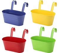 KAHEIGN 4 Pièces Métal Pots de Fleurs Suspendus, 27,5CM Grands Pots deFleurs Seau à Fleurs Suspendu avec Crochet Amovible pour Balcon Clôture Jardin Maison Décor (4 Couleurs)