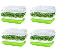 KAHEIGN 4 Pièces Plateaux de Germination de Graines avec Couvercle, 32CM x 26CM Plateau de Germination de Grande Capacité Propagateur Hydroponique Sain sans BPA avec 24 Papiers de Plantation