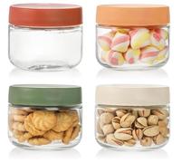 KAHEIGN 4 Pièces Pots D'avoine pour Nuit, 300ml Pot en Verre à Large Ouverture Pots Mason à L'avoine pour Nuit Récipient avec Couvercle à Vis Anti-Fuite pour Stockage Aliments Secs Collations Bonbons