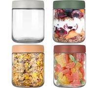 KAHEIGN 4 Pièces Pots D'avoine pour Nuit, 500ml Pot en Verre à Large Ouverture Pots Mason à L'avoine pour Nuit Récipient avec Couvercle à Vis Anti-Fuite pour Stockage Aliments Secs Collations Bonbons