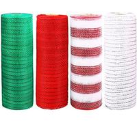 KAHEIGN 4 Pièces Rouleaux de Filet Déco de Noël, 26cm x 9,14m Rouleau de Ruban en Poly Maille Métallique Maille Déco pour Arcs de Bricolage, Décor d'automne, Butin, Guirlande, Couronne