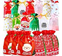 KAHEIGN 46 Pièces Ensemble De Sacs-Cadeaux à Cordon De Noël, 10 Modèles 2 Tailles Sacs De Noël Sac d'emballage Cadeau De Noël Pack Sacs-Cadeaux à Cordon pour Enfants pour Les Vacances De Noël