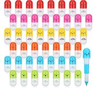 KAHEIGN 48 Pièces Mini Stylos à Bille Rétractables, 6 Modèles Visage Souriant Forme de Pilule Stylo à Bille Faveur de Dessin Animé Mignon pour L'école Maternelle Home Write