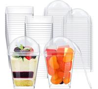 KAHEIGN 50 Pièces Coupes à Dessert en Plastique avec Couvercles et Cuillères, 150ml Réutilisable Coupes à Dessert Carrées Bol D'apéritif Parfait Transparente pour Dessert Pudding Mousse Fête