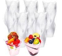 KAHEIGN 50 Pièces Mini Coupes à Dessert, 150ml Gobelets à Dessert Grand Tourbillon en Plastique Coupe Apéritif Parfait Clair Bol de Service Réutilisable pour Fête de Mousse Pouding (8,9 x 7,6cm)