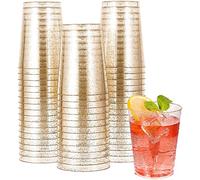 KAHEIGN 50 Pièces Paillettes D'or Tasses en Plastique, 300ml Verres à Vin Ronds Tasses à Dessert Transparentes Coupe Apéritif Parfait Gobelets Réutilisables Pour Whisky Mariage Fête (7,5 x 9,5 cm)