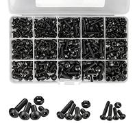 KAHEIGN 500 Pièces Écrous et Boulons à Six Pans Creux, Tête de Bouton M3 M4 M5 Vis Mécaniques à Six Pans Creux Acier Allié Tête Panoramique Kit de Boulons et écrous à Six Pans Creux Noirs avec Boîte