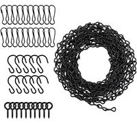KAHEIGN 500CM Chaînes de Suspension Réglables Avec 10 Crochets, 20 Clips, 10 Crochet à Oeil à Vis, Chaîne en Acier Noir pour Suspendre Mangeoires À Oiseaux, Jardinières, Tableaux Noirs, Lanternes