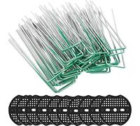 KAHEIGN 50Pcs Ensemble De Chevilles De Jardin, 15CM Forme De U Résistant à La Rouille Agrafes à Gazon en Acier Chevilles De Sécurisation Au Sol avec Tampon Laveur pour Fixer Tapis De Sol Tissu(Vert)