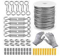 KAHEIGN 58 Pièces Kit De Fil De Jardin Enduit De Pvc, 30m À Toute épreuve Acier Inoxydable 304 Câble Corde Rouleau De Fil D'image Avec œillet à Tire-fond, Ridoir Tendeur De Fil