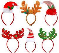 KAHEIGN 6 Pièces Bandeaux Elfes de Noël, Bandeaux de Bois de Renne Chapeaux de Noël Santa pour Fêtes De Noëls Fête des Fêtes Fête Costumée Cadeau