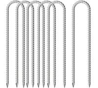 KAHEIGN 6 Pièces Chevilles De Trampoline, 30CM Piquets De Sol Galvanisés Ancrages à Usage Intensif Piquets D'armature en Forme De U avec Nervures Antidérapantes pour Camping Tentes Auvents Remises
