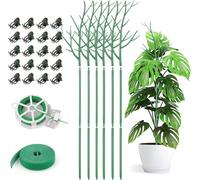 KAHEIGN 6 Pièces Piquets de Support pour Plantes à Brindilles Détachables, 100CM Bâtonnets de Plantes à Branches Poteaux D’Escalade pour Plantes avec Pinces, Liens Torsadés et Attaches Végétales