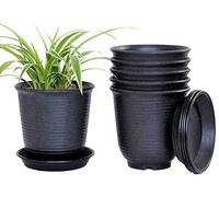 KAHEIGN 6 Pièces Plastique Pots De Fleurs, 15,5 Cm Épaissir Pots De Fleurs Conteneur De Plantes Pot De Jardinage D'intérieur avec Palette De Drainage (Noir)