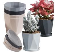 KAHEIGN 6 Pièces Pots de Fleurs en Plastique, 13CM Pot de Fleurs Épais Jardinière Anti-Racines Pots de Jardin de Style Nordique avec Soucoupe pour Fleurs Herbes Succulentes Cactus (3 Couleurs)