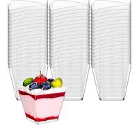 KAHEIGN 60 Pièces Mini Coupes à Dessert, 100ml Gobelets à Dessert Biseautés Carrés en Plastique Coupe Apéritif Parfait Clair Bol de Service Réutilisable pour Fête de Mousse Pouding (5,5 x 5,7cm)