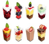 KAHEIGN 60 Pièces Mini Coupes à Dessert, 90ml Carré Haute Gobelets à Dessert en Plastique Coupe Apéritif Parfait Clair Bol de Service Réutilisable pour Fête de Mousse Pouding Dessert (3,8 x 8,3cm)