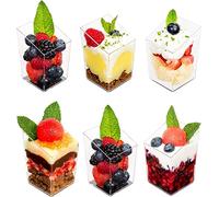 KAHEIGN 60 Pièces Mini Coupes à Dessert, 90ml Gobelets à Dessert Carré Incliné en Plastique Coupe Apéritif Parfait Clair Bol de Service Réutilisable pour Fête de Mousse Pouding (4.8x 7cm)