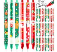KAHEIGN 60 Pièces Stylos à Encre Gel de Noël, 6 Styles Stylo à Bille Rétractable 15CM Bonhomme de Neige Renne Père Noël Pingouin Stylos à Bille de Noël pour Noël Bas de Noël Remplissages Fête Cadeaux