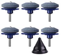 KAHEIGN 6Pcs Aiguiseur De Lame De Tondeuse à Gazon, 5cm Universel Pierre De Meuleuse Multi-tranchante Affûteuse De Tondeuse à Gazon Rotative Avec équilibreur De Lame (Bleu)