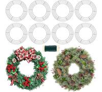 KAHEIGN 8 Pièces Cadre de Couronne en Métal, 12 Pouces Anneaux de Fabrication de Couronne en Fil de Fer avec 35M Fil de Fixation pour Noël Nouvel an Saint-Valentin Décoration (Vert Foncé)