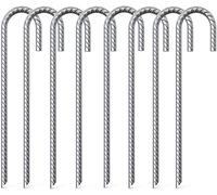 KAHEIGN 8 Pièces Piquets D'armature Robustes, 40CM Ancrages Au Sol Galvanisés Crochet en J en Acier Incurvé Antirouille avec Nervures Antidérapantes pour Tentes de Camping Trampolines Ports D'auvent