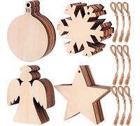 KAHEIGN 80 Pièces Ornements De Noël en Bois, Forme D'étoile d'ange De Flocon De Neige De Lanterne Ornements De Tranche De Bois pour La Nouvelle Année Sapin- avec 80 Cordons De Suspension