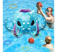 KAHEIGN 80CM Jouets de Piscine Gonflables en Forme de Pieuvre, 2 en 1 Panier de Basket Gonflable et Jeu de Lancer D'anneaux - Jeus Aquatique Gonflable Flottant pour Été Lac Plage Eau Jeu Fête Cadeau
