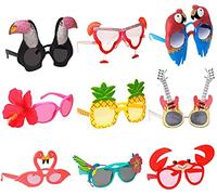 KAHEIGN 9 Pairs Lunettes De Soleil De Fête Luau, Lunettes De Fête Fantaisie Lunettes Hawaïennes Drôles Accessoires De Photomaton De Fête D'été Déguisement Tropical Faveurs Fournitures Décoration