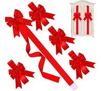 KAHEIGN 9 Pièces Noeuds de Ruban pour Armoire de Noël, Grands Arcs D'armoire Rouges Noeud d'arbre de Noël Arc de Guirlande de Noël Porte Ruban pour Décorations de Porte D'entrée de Maison Cheminée