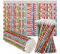 KAHEIGN 96 Pièces Crayons de Noël avec Gommes, 12 Styles Dessin Animé Bonbons Père Noël Renne Sapin de Noël Crayons en Bois pour Enfants Noël Bas Boîte Remplissages Fête Faveurs (19 x 0,8cm)