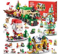 KAHEIGN Calendrier de L'avent 2024, Compte à Rebours de Noël de 24 Jours avec 1123 Pèces 6 en 1 Train Père Noël Maison Arbre Blocs de Construction pour Enfants Noël Cadeaux Fêtes Décoration