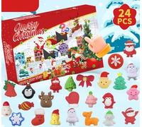 KAHEIGN Calendrier de L'avent 2024, Compte à Rebours de Noël de 24 Jours avec 24 Pièces Jouets Mochi Squishy pour Enfants de 3 à 9 Ans Noël Cadeaux Fêtes Décoration Fête Cadeaux (26cm x 21cm)