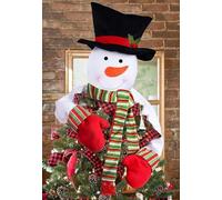 KAHEIGN Cimier d'arbre de Noël, 37CM Grand Bonhomme de Neige Chapeau Haut de Sapin de Noël avec Long Écharpe à Rayures de 53CM et Bras pour Maison Noël Vacances Hiver Fête Décor Bureau Ornements