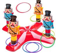 KAHEIGN Jeu de Lancer D'anneaux de Casse-Noisette Gonflable de Noël, 79cm x 34cm Casse-Noisette Gonflable avec 8 Pièces 3 Tailles Anneaux en Plastique pour Noël Fête Vacances Famille Amusement Jeux