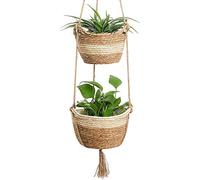 KAHEIGN Panier de Jardinière Suspendud en Jonc de Mer, 2 Taille Pot de Fleurs Tissé Intérieur Extérieur - Pots de Fleurs Couvrir Le Panier de Rangement Conteneurs de Plantes (Beige)