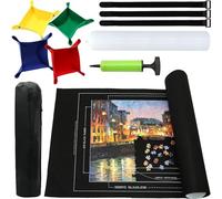 KAHEIGN Tapis de Puzzle Portatif, 1000/1500/2000 Pièces, Tableau Enroulable, Coussin en Feutre de Rangement Pliable Avec 4 Plateaux, 3 Sangles, Tube Gonflable et Pompe