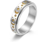 KAHFL-Stainless Steel Spinner Rings Moon And Star Fidget Stress Relieving Anxiety Rotate Freely Engagement Wedding Promise Band Luminous Glow In The Dark Jewelry Gift For Women Men Boys Girls