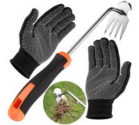 KAHOUI Desherbeur Manuel, Arrache Mauvaise Herbe Poignée en Caoutchouc, Désherbeurs Manuels, Scarificateur Manuel Couteau Désherbeur Root Slayer, avec Gants Respirants Antidérapants