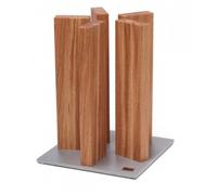 KAI Bloc à couteaux magnétique Stonehenge en chêne avec base en acier inoxydable - bois haut de gamme - pour 10 couteaux - dimensions 21 x 21 x 28-30 cm, Marron