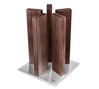 KAI Bloc à couteaux magnétique Stonehenge en noyer avec base en acier inoxydable - bois haut de gamme - pour 10 couteaux - dimensions 21 x 21 x 28-30 cm