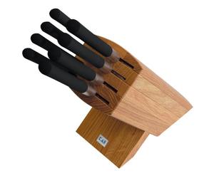 KAI Bloc à Couteaux Wasabi Black en chêne, équipé de 8 Couteaux, démontable pour Le Nettoyage - Dimensions 31 x 18 x 34 cm - Ensemble Complet de Couteaux de Cuisine