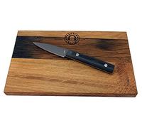 Kai Michel BR Series Quotidien BK-0025 Couteau à éplucher ultra tranchant lame 7,8 cm + grande planche à découper en bois de fût (chêne) 25 x 15 cm