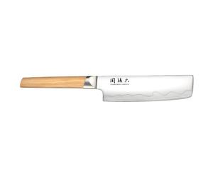 KAI Seki Magoroku Composite Couteau Nakiri 16,5 cm - acier inoxydable SUS420J2 56 HRC/acier VG 10 61 HRC - bois de pakka à grain léger - fabriqué à la main au Japon - soie complète