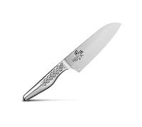 KAI Seki Magoroku Shoso Petit Santoku 14,0 cm - Acier Inoxydable 5CR15MoV 56 (±1) HRC - Convexe - Manche en Acier Inoxydable 18-8 avec Motif en Diamant - Couteau de Chef Japonais - Fabriqué au Japon