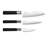 KAI Wasabi Black Ensemble de Couteaux - Couteau Utilitaire 10 cm, Couteau Utilitaire 15 cm, Santoku 16,5 cm - acier inoxydable poli 6A/1K6 58 (±1) HRC - noir - Fabriqué au Japon